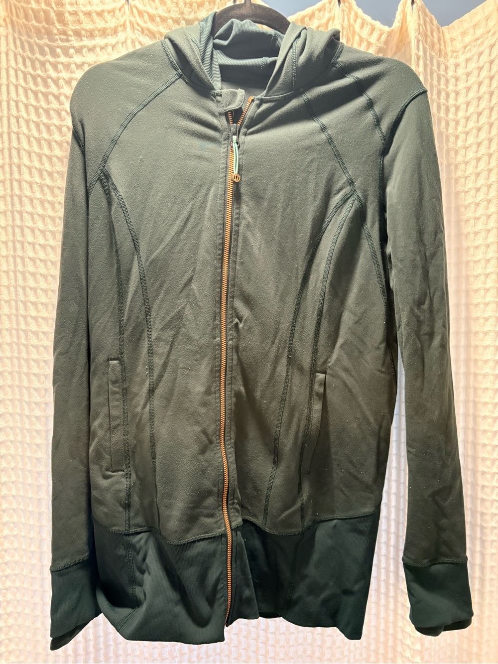 Lululemon women’s Dark Green Zip-Up Hooded Jacket (long torso)